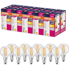 Osram LED spuldzes, klasiskās mini lodītes formas, 4 W, E14, P-veida, 2700 K, bezsvina stikls, silti balta, 10 gab. iepakojumā