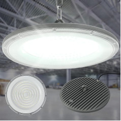 Blivrig 200 W 24000 LM LED UFO iekštelpu prožektors rūpnieciskai 230 V lampai, rūpnieciskie piekaramie gaismekļi 6500 K Cool White, IP65 ūdensizturīgs, 144 LED piekaramie gaismekļi iekštelpām rūpnīcās, birojos, futbolā