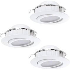 EGLO 3-er Set LED Einbaustrahler Pineda, LED Spots aus Kunststoff, 3 LED Einbauleuchten in Weiß, Einbaustrahler LED flach und schwenkbar, Einbaustrahler Set warmweiß, Ø 8,4 cm