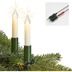 hellum LED Lichterkette Weihnachtsbaum Made-in-Germany, Tannenbaum Lichterkette mit Clip, 10 Lichter, beleuchtete Länge 630 cm, Kabel grün Schaft weiß, für Innen mit teilbarem Stecker 805222