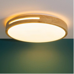 Griestu LED gaisma ar sienas slēdža palīdzību - 3 līmeņu dimmēšana - Griestu gaisma ar silti baltu gaismas krāsu (3000 K) - 39 cm diametrs - 24 W - 2100 lm Izgatavota no koka/plastmasas/metāla, koka gaišā/baltā krāsā