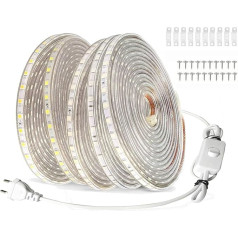 FOLGEMIR 25 m LED lente ar slēdzi - silti balta, 220 V 230 V apgaismojums, 60 LED/m, IP65 ūdensizturīga gaismas caurule (silti balta, 25 m)