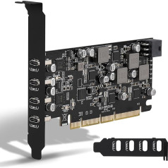 PCIe USB 3.2 Gen 2 karte (Power Delivery), 4 C tipa pieslēgvietas (2 x 45 W + 2 x 30 W), 10 Gb/s PCI Express USB karte ar ātro uzlādi PC galddatoriem ar Windows 10/8/7/XP un jaunāku operētājsistēmu atbalstu