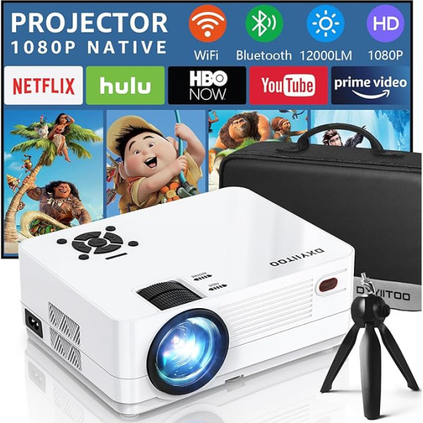 4k filmu projektors, dabiskais 1080P Full HD ar 5G WiFi un divvirzienu Bluetooth, 12000 lūmenu, āra apstākļiem, 300 collu displejs mājas kinozālei, saderīgs ar iOS/Android/PC/XBox/PS4/TV Stick/HDMI/USB