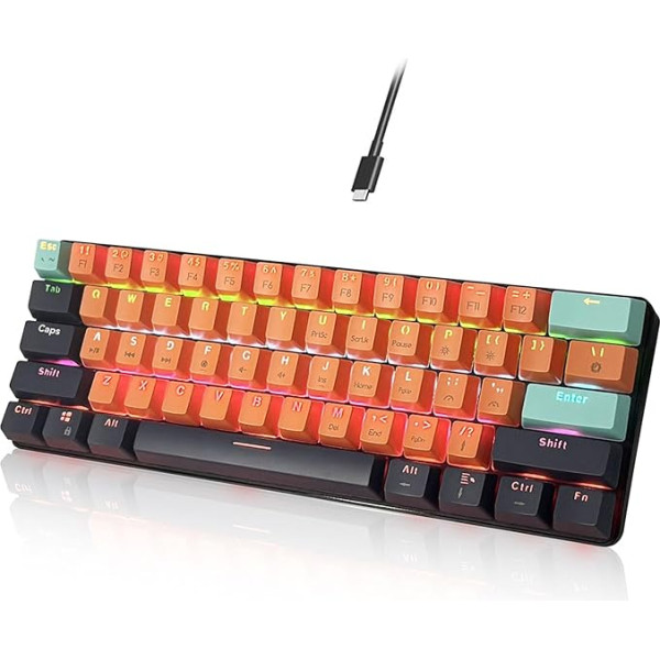 SHANGZHAOYUAN Gaming Tastatur, USB RGB-Beleuchtung Gamer Tastatur, 26 Anti-Ghosting, Red Switch, 60% QWERTY US Layout, Mechanische Tastatur Kabelgebunden 61 Tasten für PC/Windows Gamer/Büro