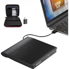 ORIGBELIE Ārējais DVD diskdzinis, USB 3.0 ārējais DVD ierakstītājs +/-RW CD ROM ārējie optiskie diski, ārējais CD disks klēpjdatoram, darbvirsmas datoram Mac Windows 11/10/8/7/XP Linux OS ar somiņu