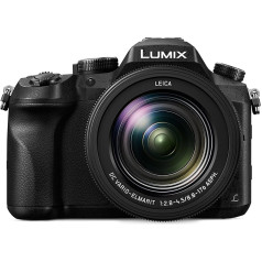 Panasonic Lumix DMC-FZ2000EG Super tālummaiņas digitālā kamera - 20,1 MP, 20x optiskā tālummaiņa, 1 MOS sensors, 4K 30p video 4:2:2:2 10 bitu, 3 collu LCD displejs, optiskā attēla stabilizācija, WiFi, melna