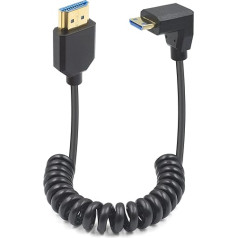 Duttek 90 grādu mini HDMI uz HDMI spirālveida kabelis, 48 Gbps mini HDMI vīrišķais kabelis uz HDMI vīrišķo, lejupvērsts mini HDMI uz 8K HDMI kabelis, kas atbalsta 8K @ 60 Hz, projektoram, monitoram, videokamerai 1,2 m