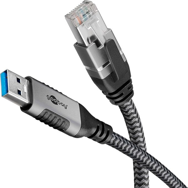 Goobay 70694 USB-A-RJ45 Ethernet CAT 6 kabelis, skirtas stabiliam laidiniam interneto ryšiui su maršrutizatoriumi / modemu / tinklo komutatoriumi / pakeičia USB-RJ45 adapterį / 1 Gbps / 10 metrų