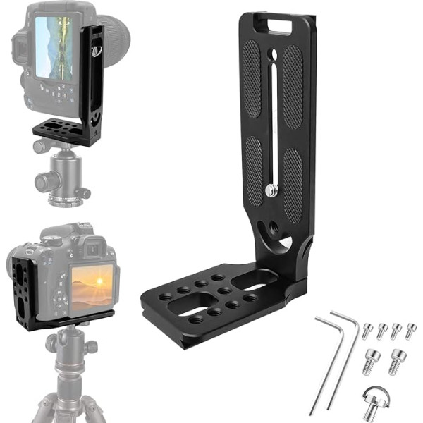 Hossom Quick Release L-Bracket, L-Bracket vertikālais stiprinājums ar ātrās atbrīvošanas plāksni, 1/4 collu skrūves DSLR kameras L stiprinājums, saderīgs ar Manfrotto DJI Zhiyun Canon Nikon Sony bezspoguļa kameru