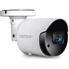 TRENDnet TV-IP1514PI Iekštelpu ārējā 5MP H.265 PoE Bullet tīkla kamera, IP66 korpuss, IR nakts redzamība līdz 30 m, drošības novērošanas kamera, MicroSD kartes slots (līdz 256 GB), balta krāsa