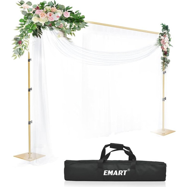 EMART Zelta foto fona statīvs ar tērauda pamatni, 2,6 m x 3 m regulējama fona sistēma, fona statīvs foto studijām fotogrāfijai, foto video studijai, portretu studijai, ballīšu dekorēšanai