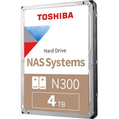 Toshiba 4TB N300 iekšējais cietais disks - NAS 3,5 collu SATA cietais disks, kas atbalsta līdz 8 disku nodalījumiem, paredzēts 24/7 NAS sistēmām, jaunā paaudze (HDWG480UZSVA)