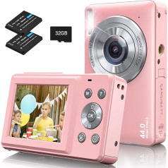 Digitālā fotokamera Fotokamera Fotoaparāts Kompaktkamera Digitālā fotokamera FHD 1080P 44MP mit 16X DigitalZoom, 32Gb Karte, 2 baterijas Kompakt Digitālā fotokamera bērniem, jauniešiem, jauniešiem(Rosa)