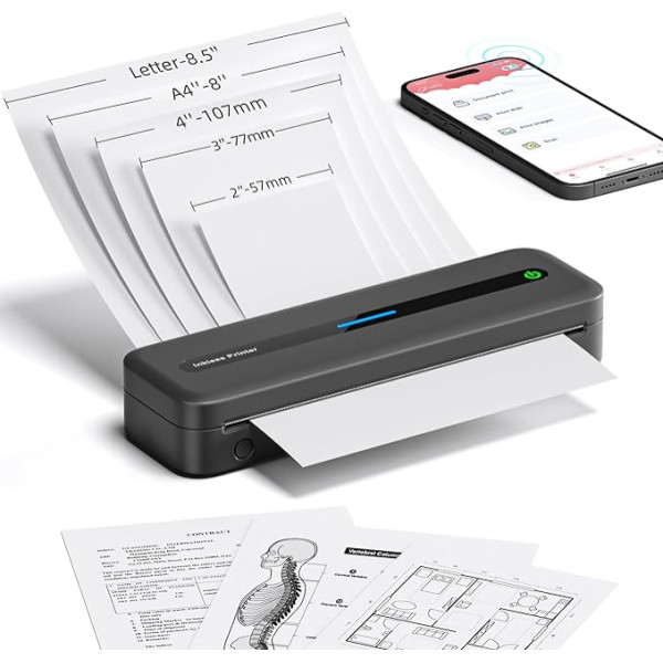 ItriAce M832 Thermodrucker A4, Bluetooth Mobiler Drucker ohne Patronen für Handy und Laptops, der Kompakte Drucker Unterstützt A4 Thermopapier und Eignet Sich für Zu Hause, Foto, Tattoo