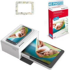 AGFA Photo Realipix Moments Printer Pack + картриджи и бумага для 40 фотографий + симпатичная магнитная рамка - Bluetooth-фотопечать 10 x 15 см, iOS и Android, 4Pass термосублим