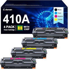 Coloran 410A CF410A MFP-M477fdw Toneris Savietojams ar HP 410A CF410A toneru multipakete HP Color LaserJet Pro MFP M477fdn M477fdw M477fdn M477fnw M452dn M452nw M452dw M452dw printeriem (4, melns, ciāns, dzeltens,