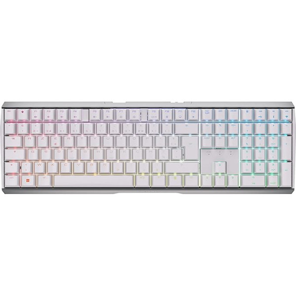 CHERRY MX 3.0S bezvadu mehāniskā spēļu klaviatūra ar RGB apgaismojumu, franču izkārtojums (AZERTY), Bluetooth, bezvadu vai vadu savienojums, MX RED slēdži, balta krāsa