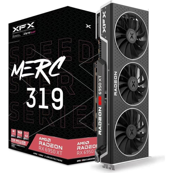 XFX Speedster MERC319 RX 6950XT spēļu grafiskā karte ar 16 GB GDDR6 HDMI 3xDP, AMD RDNA 2 - RX-695XATBD9, melna, melna