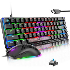 LexonElec MK14-65% Compact Blue PC Mac Gaming peles un tastatūras komplekts ar kabeli 12000 DPI Lighting LED RGB Wrist Rest C tipa spēlētāju klaviatūras Ergonomiska pele PS4 klēpjdatoram