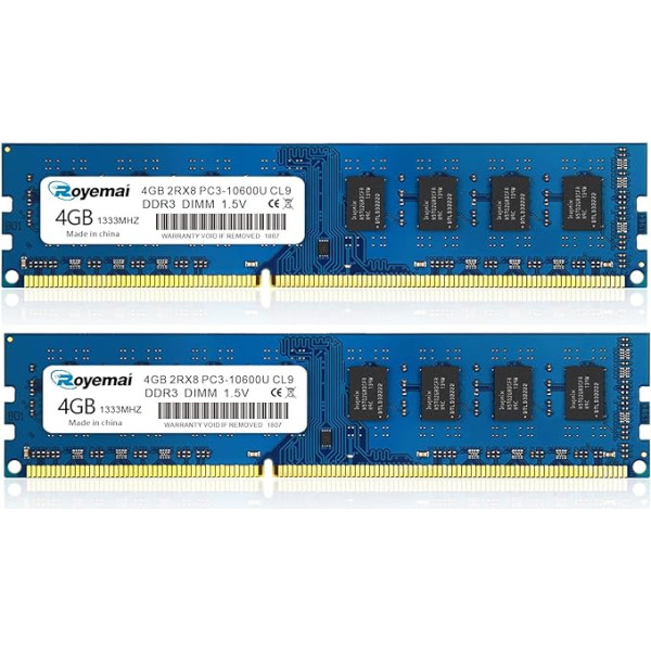 DDR3 1333 PC3-10600U 8GB komplekts (2X4GB) RAM 4GB 2Rx8 240-pin Dimm CL9 1.5V galddatora atmiņas moduļa atjaunināšana