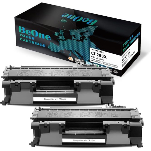 BeOne 2X 80X CF280X 80A CF280A suderinama tonerio kasetė spausdintuvams Laserjet Pro 400 M401a M401d M401d M401dn M401dn M401dw M401n M425dn M425dw (2 juodos spalvos)