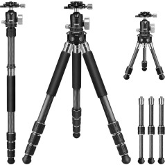 NEEWER All in 1 Travel Tripod Monopod Carbon Fiber Creative DIY Camera Tripod 9+ Mounting Kit: Mini statīva kāja, centrālā kolonna, 360° lodveida galva, uzgaļi, viegls uzgalis fotografēšanai brīvā dabā TP23