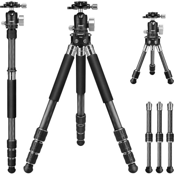 NEEWER All in 1 Travel Tripod Monopod Carbon Fiber Creative DIY Camera Tripod 9+ Mounting Kit: Mini statīva kāja, centrālā kolonna, 360° lodveida galva, uzgaļi, viegls uzgalis fotografēšanai brīvā dabā TP23