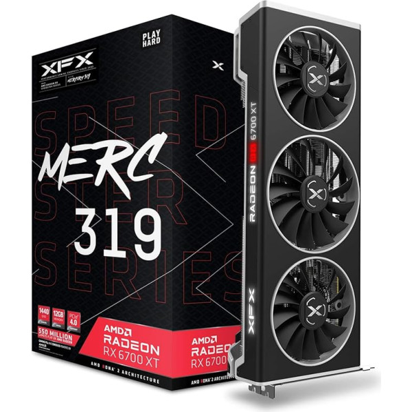 XFX Speedster MERC319 AMD Radeon RX 6700 XT Black Gaming grafiskā karte ar 12 GB GDDR6 HDMI 3xDP, AMD RDNA 2 RX-67XTYTBDP