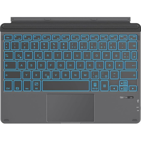 OMOTON Bluetooth tastatūras Kabellos für Surface Go 4/3/2/1, Hintergrundbeleleuchtung Ultraflache Tablet Tastatur mit Touchpad für Microsoft Surface Go Type Cover, QWERTZ Deutsches Layout, Grau