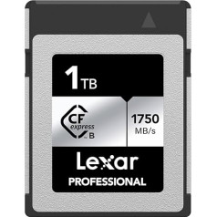 Lexar Professional Silver Series 1TB CFexpress karte, B tipa CFe karte, līdz 1750MB/s lasīšanas ātrums, CF karte ar PCIe Gen3x2, saderīga ar digitālo spoguļkameru, atgriezeniski ar XQD kameru (LCXEXSL001T-RNENG)