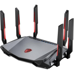 MSI Radix AXE6600 WiFi 6E Tri-Band Gaming Router - Fast WLAN up to 6600 Mbit/s (6GHz, 5GHz, 2.4GHz Wireless), AI QoS Priority, MU-MIMO, Beamforming, WPA3, 2.5G WAN/LAN & 4X 1G LAN Ports - RGB