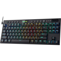 Redragon K622 TKL RGB mehāniskā tastatūra, īpaši plāna vadu spēļu tastatūra ar plakaniem taustiņiem, specializētu multivides vadību un brūnu slēdzi, atbalsta Pro programmatūru