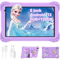 YUMBOT Kinder-Tablet 8 Zoll mit WiFi 128 GB ROM 8 GB RAM Tablet Touchscreen Android 12 für Kinder 3 4 6 6 7 10 Jahre, Netflix, Kindersicherung, Google Play, 6000 mAh Lerntablet mit Kid-Proof Schutzhülle