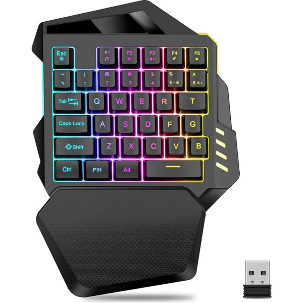 Zunate RGB vienroku spēļu tastatūra, bezvadu 2.4G spēļu tastatūra, krāsains fona apgaismojums ar plaukstas balstu, ergonomiski 35 taustiņi datorspēlētājiem