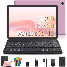 Planšetdators 10 Zoll Android 13, 12GB RAM 128GB ROM (TF 1TB), planšetdators Octa Core 2Ghz Gaming Tablet PC Dual Kamera HD/IPS, 6000mAh akumulators, 5G WiFi Tablet Android mit Tastatur und Maus Type-C BT 5.0 (Rosa)