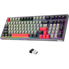 KEMOVE spēļu tastatūra, mehāniskā spēļu tastatūra ar RGB apgaismojumu, PBT dubultkrāsu taustiņu vāciņi, ar 3 režīmiem, 4000 mAh akumulatoru, karsto maiņu, noņemamu akumulatoru un 98 taustiņu izkārtojumu