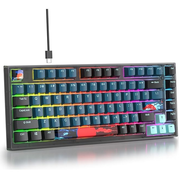 SOLIDEE mehāniskā spēļu tastatūra 75%, blīve, karsti nomaināma mehāniskā tastatūra ar baltu slēdzi, RGB apgaismojumu, QWERTY 82 taustiņi TKL spēļu tastatūra NKRO tastatūra (82 monstri)