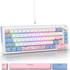 SOLIDEE 65% mehāniskā spēļu tastatūra, karsti nomaināma tastatūra ar rozā slēdzi, RGB fona apgaismojums, 68 taustiņi, PBT kompakta NKRO tastatūra ar skaļuma regulēšanu (68 rozā)