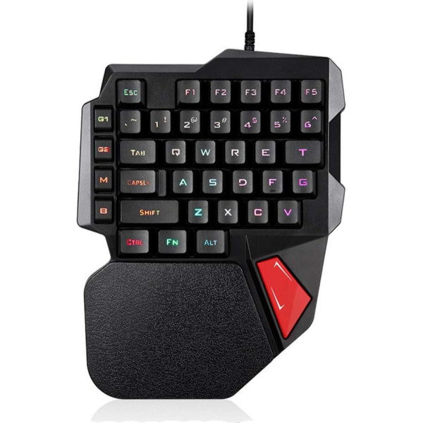 FELiCON K108 Single-Handed Gaming Keyboard Wired Game Keypad 38 Keys 3 Colours LED Backlight USB Anti-Ghosting Mechanical Game Board One-Handed Pro Gamer Keyboard with Wrist Rest