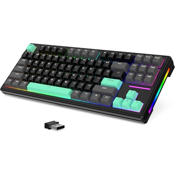 M87 75% Kabellose Gaming-Tastatur-BT5.0&2,4G&Wired-27 RGB-Chroma-Backlit-TKL 80% Gasket Mount Mehāniskā spēļu tastatūra ar lineāro slēdzi, 4600 mAh, QWERTY, 87 tastatūras PBT-Tastenkappe-Schwarz/Grün