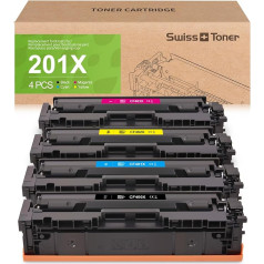 swiss toneris 201X Toneris suderinamas su HP 201X CF400X Toneris, skirtas HP Color Laserjet Pro MFP M277DW M277N M252DW M252N M274N M252DN MFP M274N M274DN Pakuotė 4 vnt.