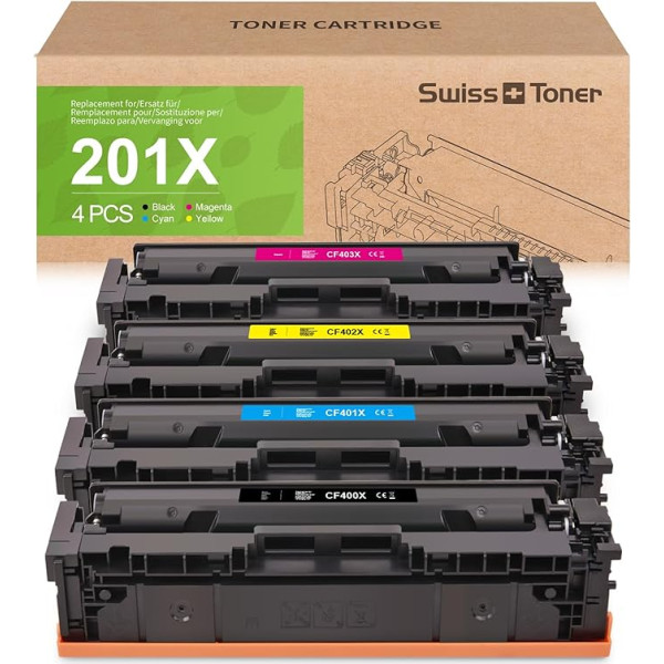 swiss toneris 201X Toneris suderinamas su HP 201X CF400X Toneris, skirtas HP Color Laserjet Pro MFP M277DW M277N M252DW M252N M274N M252DN MFP M274N M274DN Pakuotė 4 vnt.