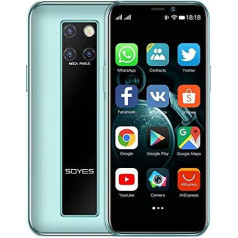 Hipipooo Mini viedtālrunis 3,5 collu HD ekrāns 4G Dual SIM mobilais tālrunis Android OS 9.0 Quad-Core GPS atbloķēts mobilais tālrunis (3GB + 64GB Cyan)