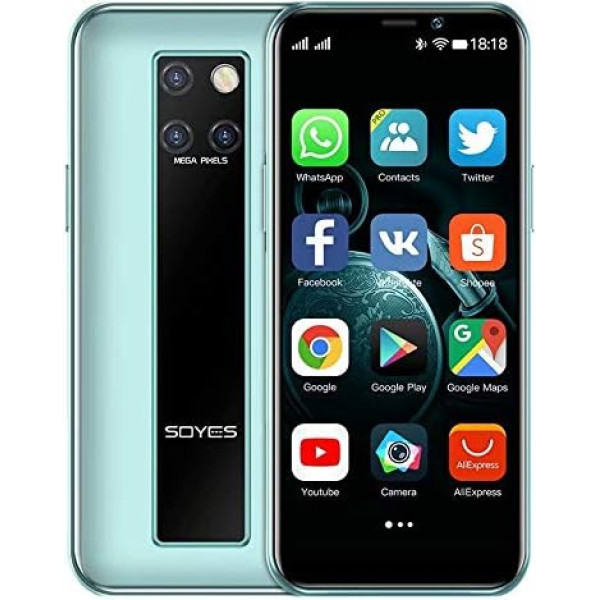 Hipipooo Mini viedtālrunis 3,5 collu HD ekrāns 4G Dual SIM mobilais tālrunis Android OS 9.0 Quad-Core GPS atbloķēts mobilais tālrunis (3GB + 64GB Cyan)