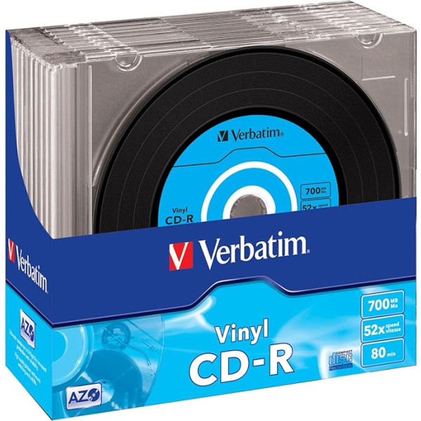 Verbatim CD-R AZO Data Vinyl - 700 MB, 52-fache Brenngeschwindigkeit mit langer Lebensdauer, Vintage Vinyl, 10 eksemplāru iepakojums, plānā kārba