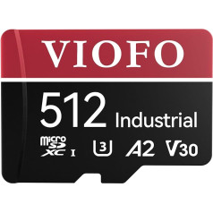 VIOFO 512GB MicroSD karte Industriālās klases U3 A2 V30 ātrgaitas atmiņas karte ar adapteri Ultra HD 4K video ierakstīšanai Dash Cam Action Camera Android viedtālruņiem Tabletes