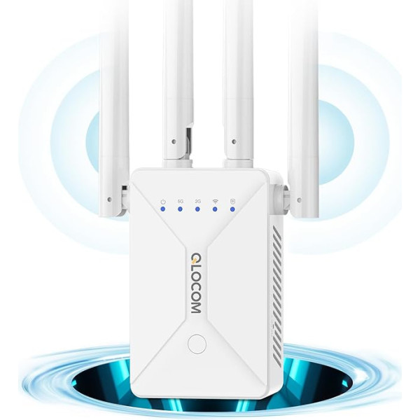 QLOCOM 2024 Naujausias WLAN retransliatorius 1200Mbit/s dviejų dažnių 5GHz ir 2,4GHz WiFi retransliatorius su WPS palaikymu, WiFi stiprintuvas suderinamas su kitais WLAN įrenginiais