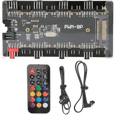 Housing Fan Hub PWM + ARGB, 2 in 1 Controller Wireless Remote Control SATA Power Supply + Motherboard Control and Remote Control for Computer Fan