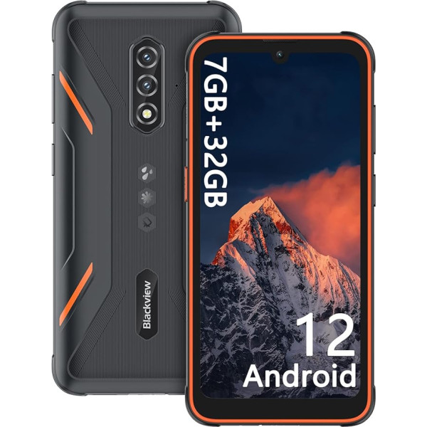 Blackview BV5200 Android 12 mūsudurvju mobilais tālrunis bez līguma, 7GB/32GB 1TB paplašināms āra viedtālrunis, 13MP + 5MP panorāmas kamera, 6,1 collu HD+ 5180mAh ūdensizturīgs mobilais tālrunis, dubults